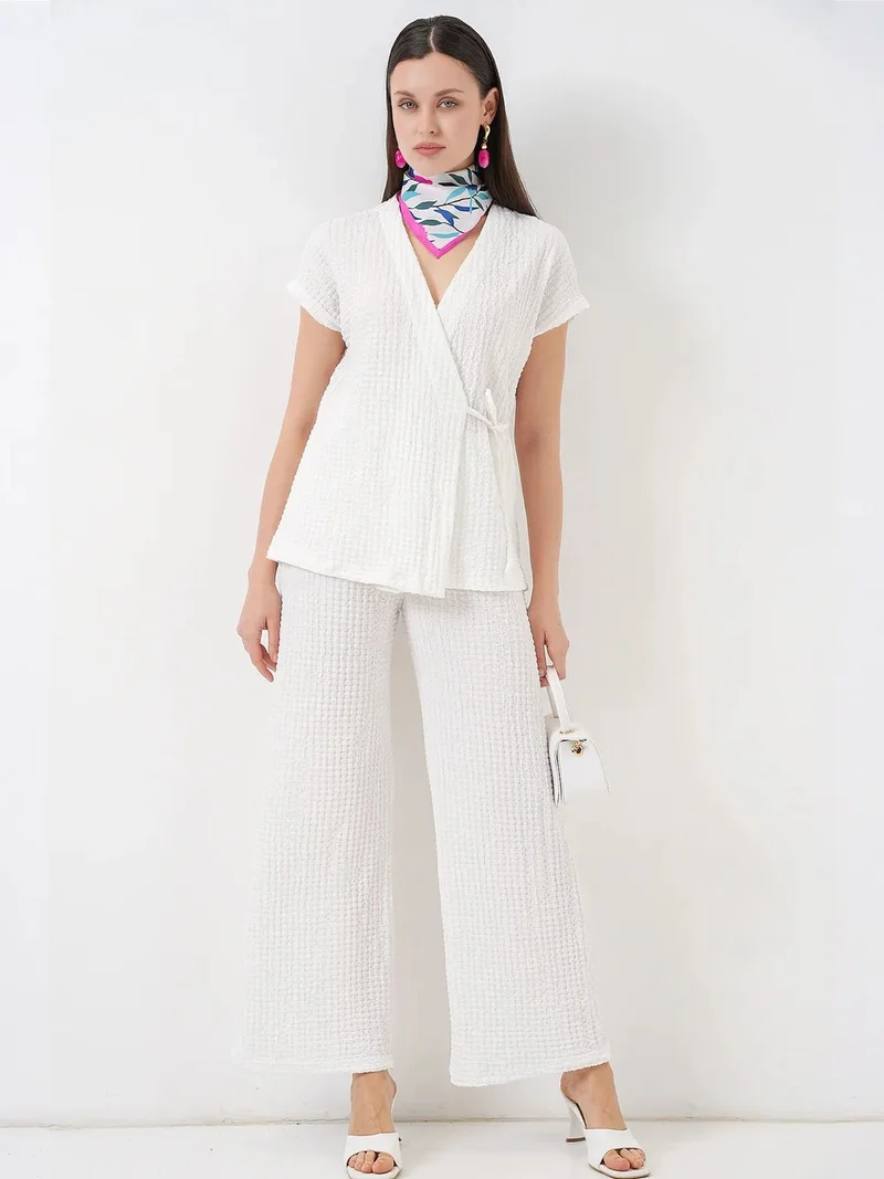 BIG DART BDART Textured V-Neck Tie Detail Two-Piece Coord Set