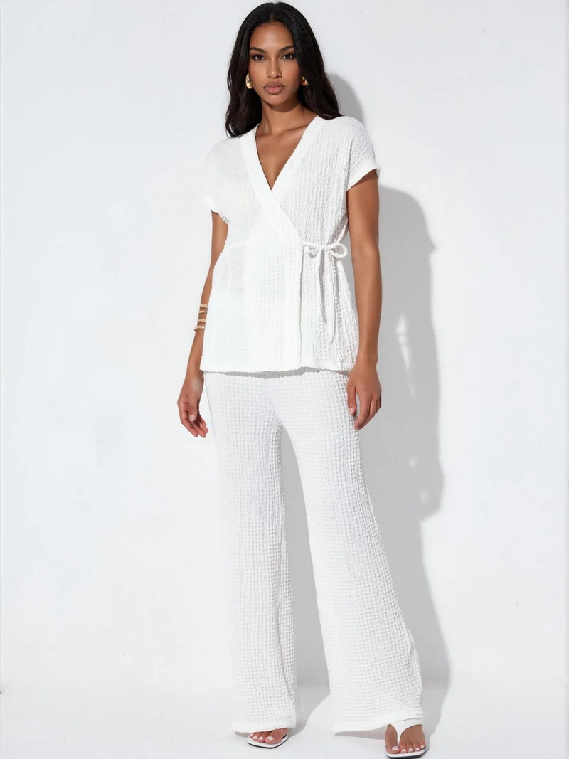 بيغ دارت BDART Textured V-Neck Tie Detail Two-Piece Coord Set