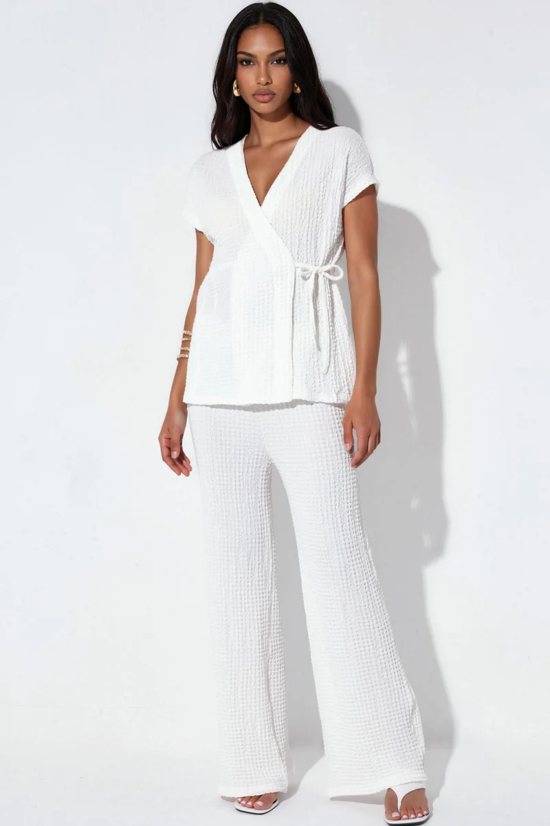 بيغ دارت BDART Textured V-Neck Tie Detail Two-Piece Coord Set
