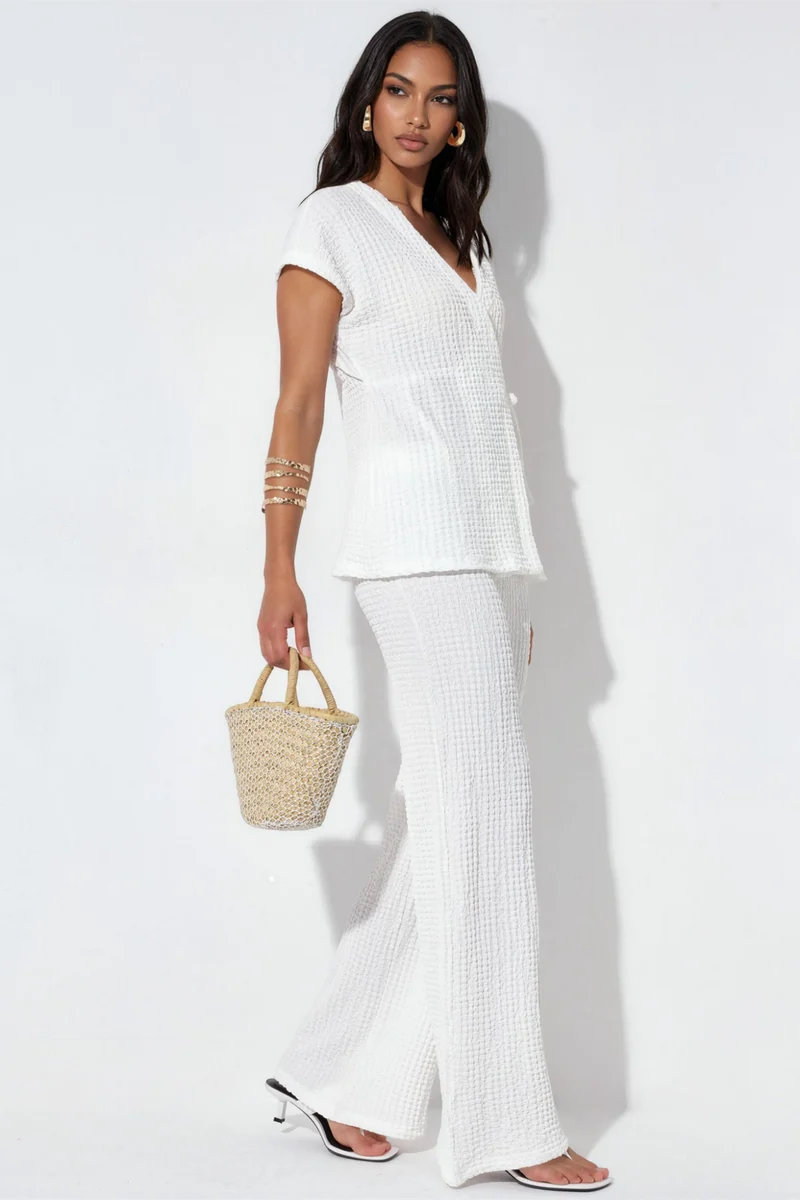 بيغ دارت BDART Textured V-Neck Tie Detail Two-Piece Coord Set