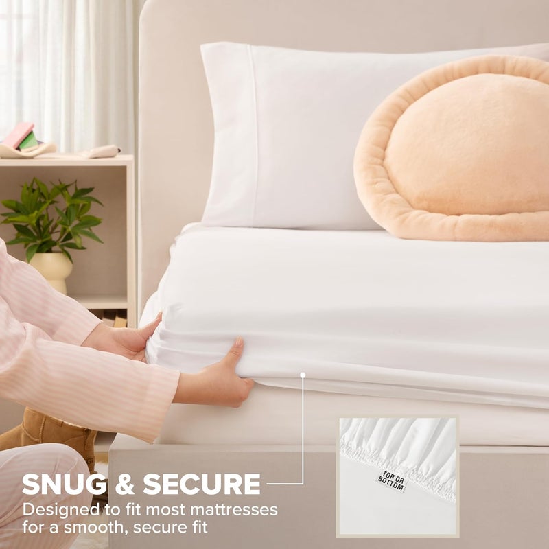 UGG Hedi Twin XL Sheet Set 3-Piece Luxury Cooling Sheets Deep Pockets Premium Bedding with 1 Pillow Sham Machine Washable Soft Lightweight Bed Set for Dorm Essentials & College Bedding, Twin XL, White - Image 4