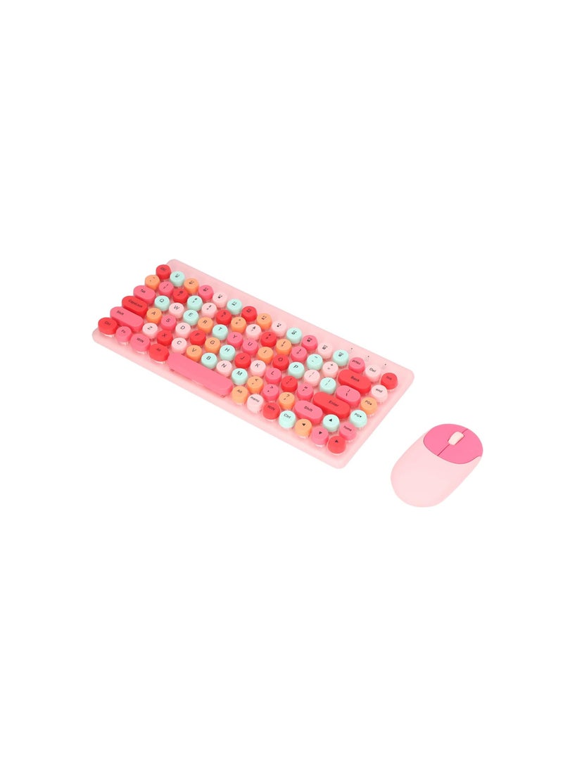 Wireless Keyboard Mouse Combo, 86 Keys Full Size 2.4 GHz Keyboard and Mouse Set with USB Receiver, Round Keycap, Automatic Power Saving Computer Keyboards Laptop Mouse(Pink)