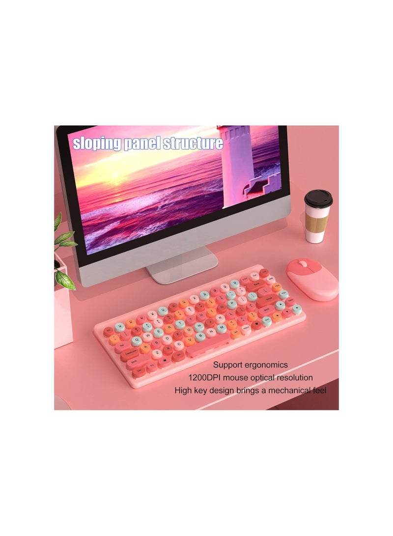 Wireless Keyboard Mouse Combo, 86 Keys Full Size 2.4 GHz Keyboard and Mouse Set with USB Receiver, Round Keycap, Automatic Power Saving Computer Keyboards Laptop Mouse(Pink)