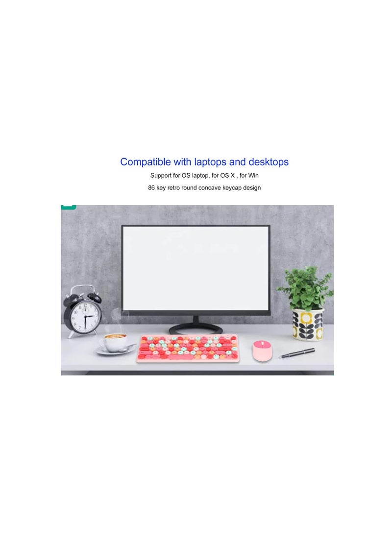 Wireless Keyboard Mouse Combo, 86 Keys Full Size 2.4 GHz Keyboard and Mouse Set with USB Receiver, Round Keycap, Automatic Power Saving Computer Keyboards Laptop Mouse(Pink)