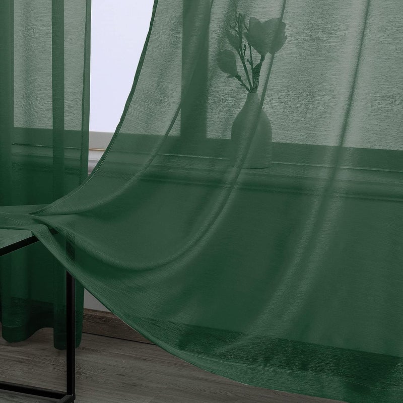 DONREN Dark Green Curtains 72 Inch Length for Bedroom - Grommet Window Faux Linen Semi Sheer Curtains for Living Room(Set of 2 Panels,52 x 72 Inches Long) - Image 2