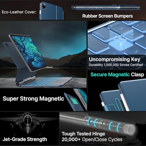 typecase Edge Keyboard Case for iPad Air 11-inch(M3/M2, 2025/2024), iPad Pro 11-inch(4th/3rd/2nd/1st Gen) & iPad Air 10.9-inch 5/4th Gen, Multi-Touch Trackpad, 11-Color Backlight, Pacific Blue - Image 4