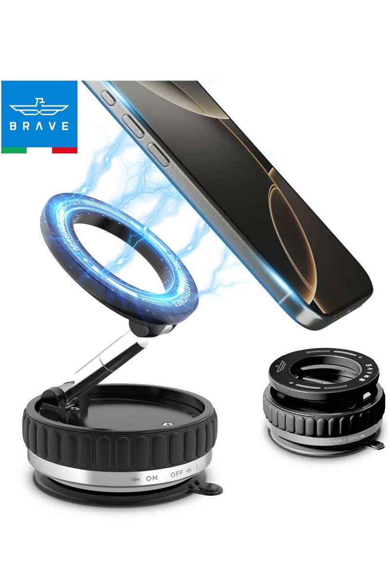 Brave Magnetic Car Phone Holder Compatible with MagSafe - Strong N52 Magnets, Ultra-Vacuum Suction Cup, 360° Rotation & Foldable Design - Universal Car Mount for Dashboard, Windshield, Rearview Mirror, Kitchen & Gym - Compatible with iPhone Air, 17/17 Pro/17 Pro Max, 16/15/14/13/12, Galaxy S25/S24/S23 Ultra, Pixel 9/8/7 and All Android Phones - Image 1