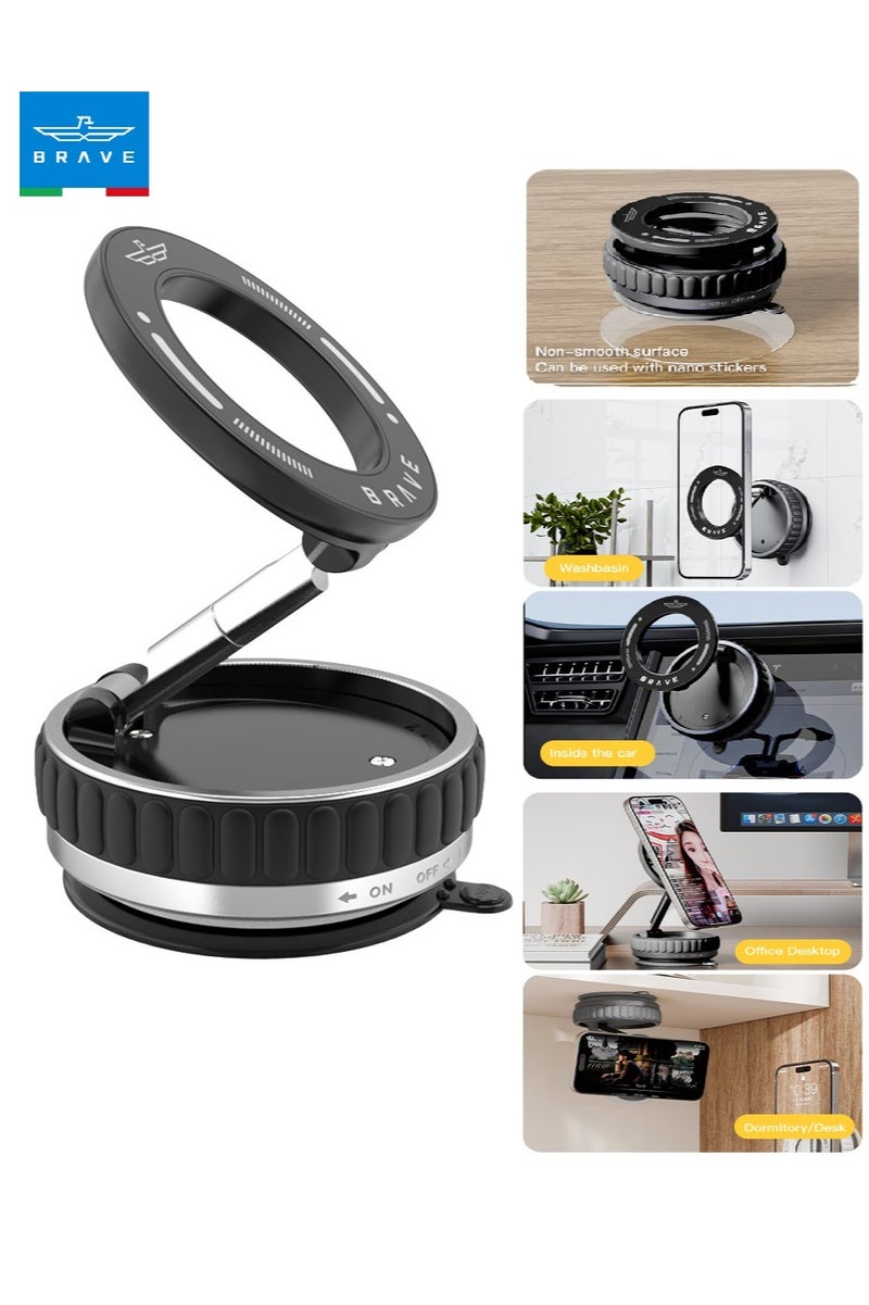 Brave Magnetic Car Phone Holder Compatible with MagSafe - Strong N52 Magnets, Ultra-Vacuum Suction Cup, 360° Rotation & Foldable Design - Universal Car Mount for Dashboard, Windshield, Rearview Mirror, Kitchen & Gym - Compatible with iPhone Air, 17/17 Pro/17 Pro Max, 16/15/14/13/12, Galaxy S25/S24/S23 Ultra, Pixel 9/8/7 and All Android Phones - Image 2