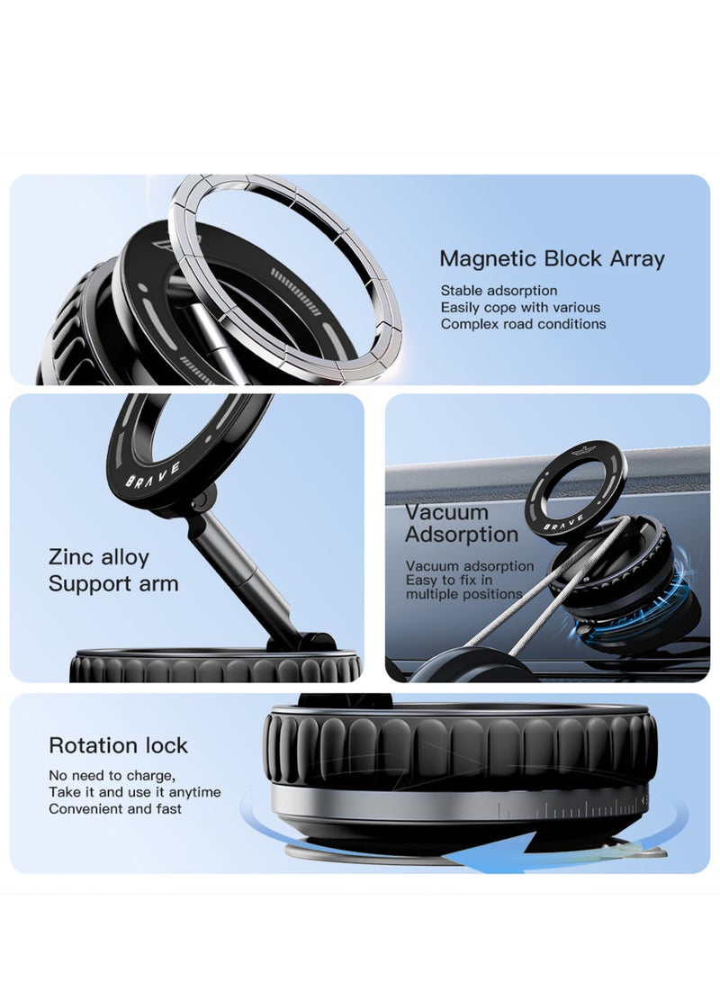 Brave Magnetic Car Phone Holder Compatible with MagSafe - Strong N52 Magnets, Ultra-Vacuum Suction Cup, 360° Rotation & Foldable Design - Universal Car Mount for Dashboard, Windshield, Rearview Mirror, Kitchen & Gym - Compatible with iPhone Air, 17/17 Pro/17 Pro Max, 16/15/14/13/12, Galaxy S25/S24/S23 Ultra, Pixel 9/8/7 and All Android Phones - Image 5