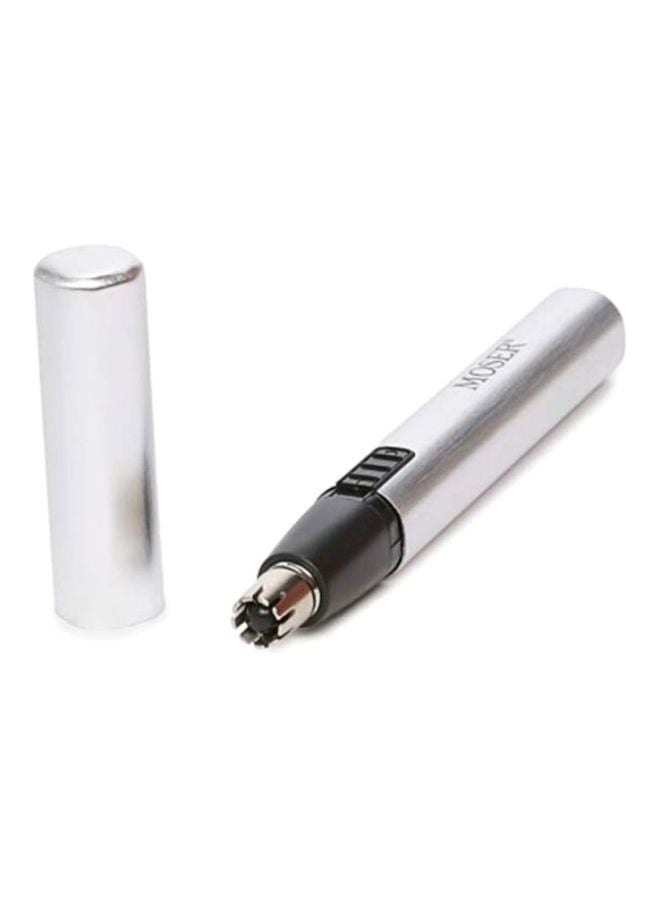 MOSER Nose And Ear Trimmer (Made In Germany), Precision Stainless Steel Cutting System, Battery-Operated, Lightweight Aluminum Body, Easy To Clean, Protective Cap And Box Included (4900-0050) Silver/Black - Image 3