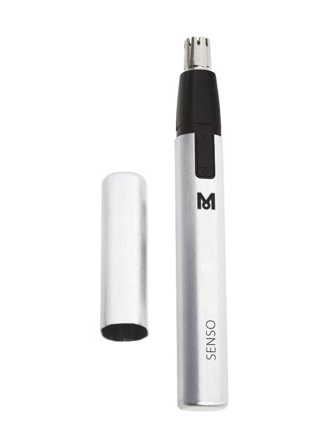 MOSER Nose And Ear Trimmer (Made In Germany), Precision Stainless Steel Cutting System, Battery-Operated, Lightweight Aluminum Body, Easy To Clean, Protective Cap And Box Included (4900-0050) Silver/Black - Image 2