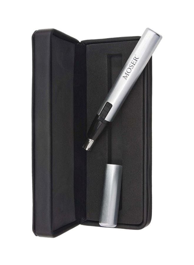 MOSER Nose And Ear Trimmer (Made In Germany), Precision Stainless Steel Cutting System, Battery-Operated, Lightweight Aluminum Body, Easy To Clean, Protective Cap And Box Included (4900-0050) Silver/Black - Image 5