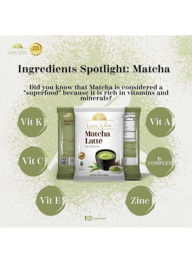 Luxe Slim Luxe Slim Matcha Latté 10 Sachets | Stem Cell Extract | Stevia Sweetened | Green Tea Superfood Drink for Energy & Wellness | 21g Each  - Image 2