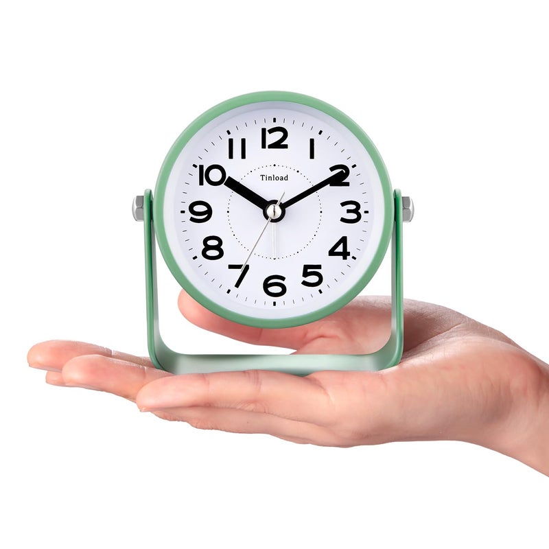Tinload Analog Alarm Clock for Bedroom, Silent Non-Ticking Quartz Movement, Battery Operated with Snooze & On-Demand Light, Bedside Desk Table Clock, Ideal for Home, Office (Green) - Image 3