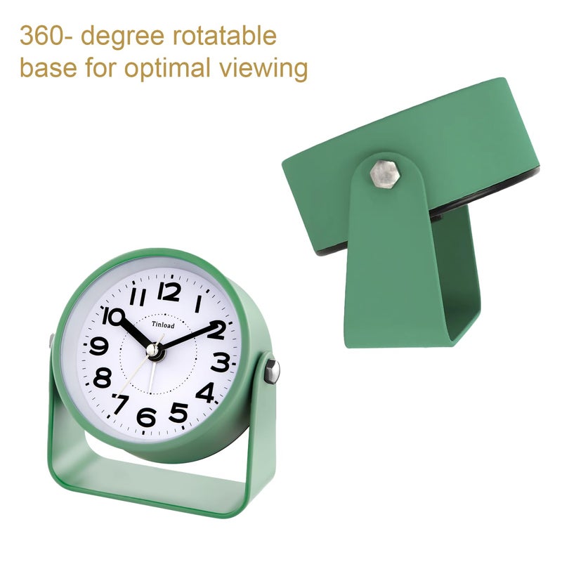 Tinload Analog Alarm Clock for Bedroom, Silent Non-Ticking Quartz Movement, Battery Operated with Snooze & On-Demand Light, Bedside Desk Table Clock, Ideal for Home, Office (Green) - Image 5