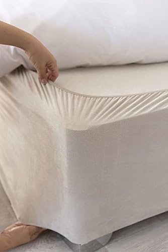 Belledorm Box Spring Cover - Transform Your Bed with This Fully Elasticated Faux Suede & Stretch Wrap-Around 4 Sides Bed Skirt (Linen, Twin/Twin XL) - Image 1
