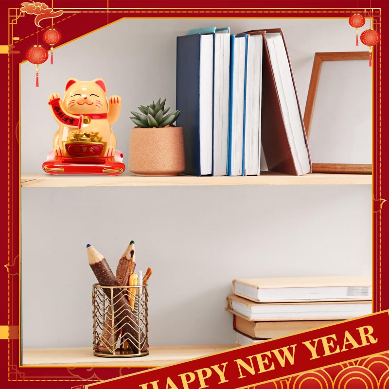 Wovnet 3 Pcs 2.95" Christmas Lucky Cat Waving Arm Maneki Neko Lucky Cat New Year Solar Feng Shui Fortune Wealth Chinese Welcoming Window Sun Catcher Car Dashboard Decor(Classic Color) - Image 4