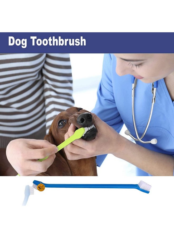 Sage Square Dog Toothbrush For Teeth & Dogs Removes Food Debris Double Sided With Long Curved + Pet Grooming Glove Perfect For Dog & Cat With Long & Short Fur - Pack Of 2 (Color May Vary) - Image 2