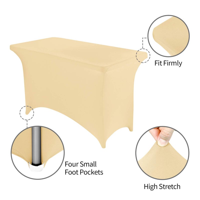 Peomeise 4FT Spandex Table Cover Rectangular Stretch Spandex Tablecloth (Champagne 4FT) - Image 3