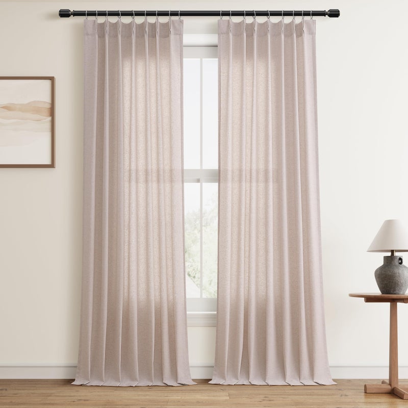 Aersas Oatmeal Pinch Pleat Linen Curtains 96 Inch Length 2 Panels Set for Bedroom Dinging Room Semi Sheer Boho Farmhouse Neutral Window Curtains 96 Inches Long for Living Room Nursery 40x96 - Image 1