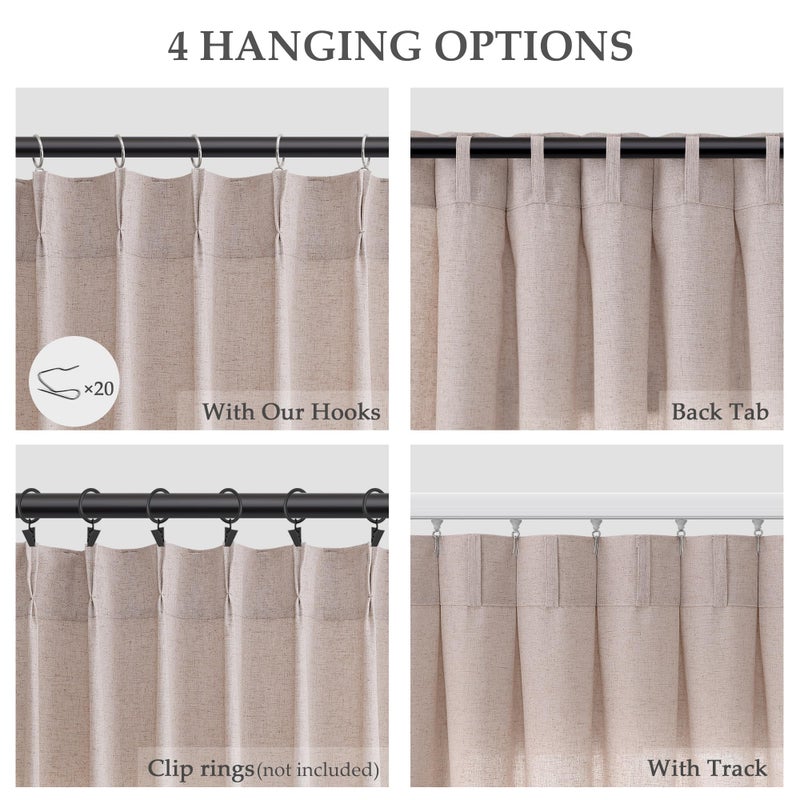Aersas Oatmeal Pinch Pleat Linen Curtains 96 Inch Length 2 Panels Set for Bedroom Dinging Room Semi Sheer Boho Farmhouse Neutral Window Curtains 96 Inches Long for Living Room Nursery 40x96 - Image 2