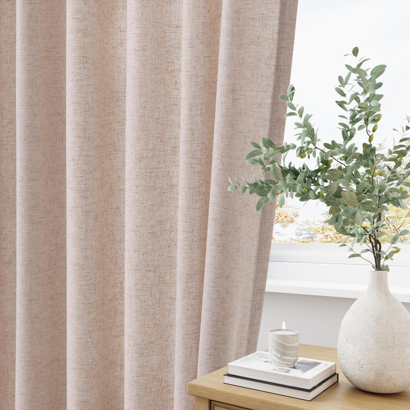 Aersas Oatmeal Pinch Pleat Linen Curtains 96 Inch Length 2 Panels Set for Bedroom Dinging Room Semi Sheer Boho Farmhouse Neutral Window Curtains 96 Inches Long for Living Room Nursery 40x96 - Image 4