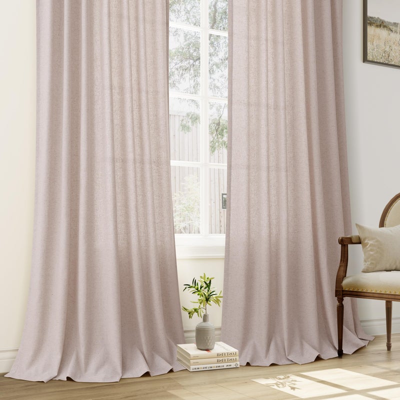 Aersas Oatmeal Pinch Pleat Linen Curtains 96 Inch Length 2 Panels Set for Bedroom Dinging Room Semi Sheer Boho Farmhouse Neutral Window Curtains 96 Inches Long for Living Room Nursery 40x96 - Image 5
