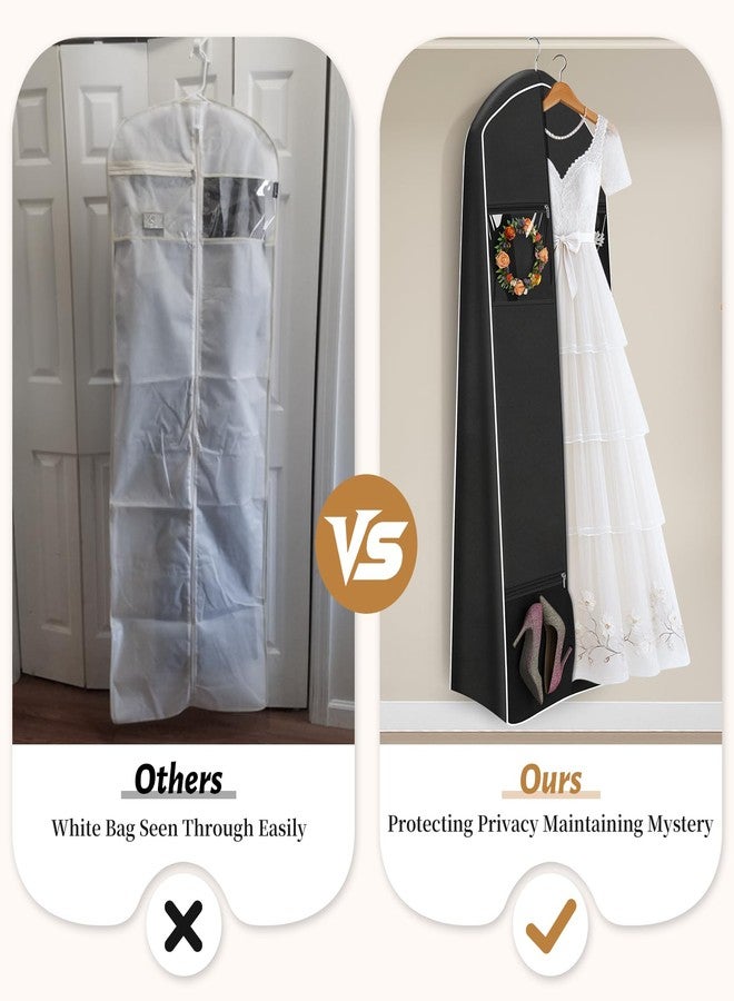 KEETDY Portable 70" Wedding Dress Garment Bag Travel with Bride Tote Bag 8'' Gusseted Hanging Dress Bags for Gowns 4 Pockets Long Dresses Storage for Women Clothes, Black - Image 2