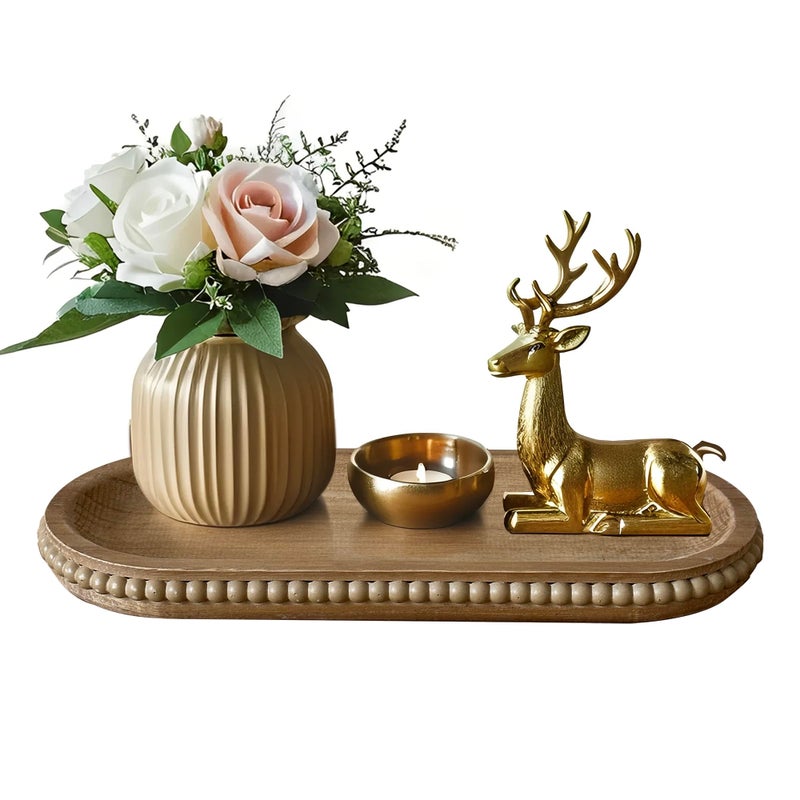 dwellington Wooden Farmhouse Decorative Tray 118in Rustic Beaded Tray for Living Room Decor Kitchen Table Dcor Oval Coffee Table Serving Tray Natural