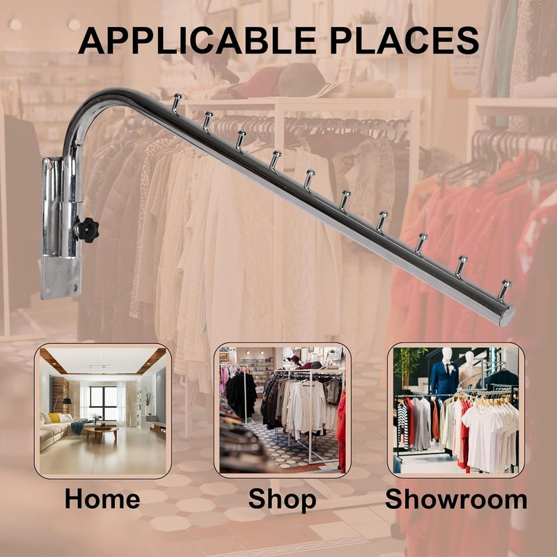 ROLLYWARE Swivel – Swing ARM Hook Rail 10 pin Display Hooks Stainless Steel Wall Mounted Drop Hanger for Clothes Hardware Fittings Shop/Boutique/Showroom/Clothes/Kitchen (19 Inch) - Pack of 1 - Image 3