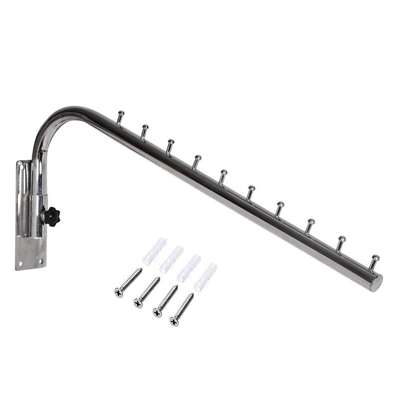 ROLLYWARE Swivel – Swing ARM Hook Rail 10 pin Display Hooks Stainless Steel Wall Mounted Drop Hanger for Clothes Hardware Fittings Shop/Boutique/Showroom/Clothes/Kitchen (19 Inch) - Pack of 1 - Image 1