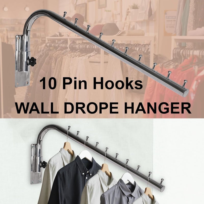 ROLLYWARE Swivel – Swing ARM Hook Rail 10 pin Display Hooks Stainless Steel Wall Mounted Drop Hanger for Clothes Hardware Fittings Shop/Boutique/Showroom/Clothes/Kitchen (19 Inch) - Pack of 1 - Image 5