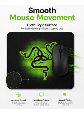 Compact Gaming Mouse Pad for Laptop and Desktop – 25 x 21 cm Black & Green – Mousepad Gaming, Mouse Mat, Big Mouse Pad - view 2