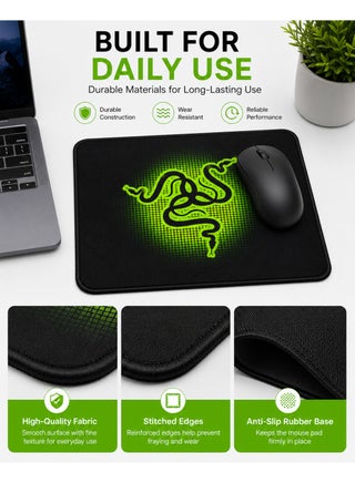 Compact Gaming Mouse Pad for Laptop and Desktop – 25 x 21 cm Black & Green – Mousepad Gaming, Mouse Mat, Big Mouse Pad - view 5