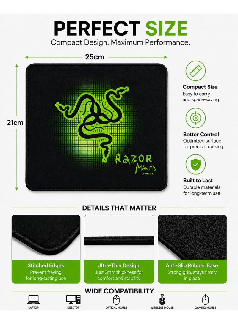 Razor Compact Gaming Mouse Pad for Laptop and Desktop - 25 x 21 cm Black and Green - Image 3