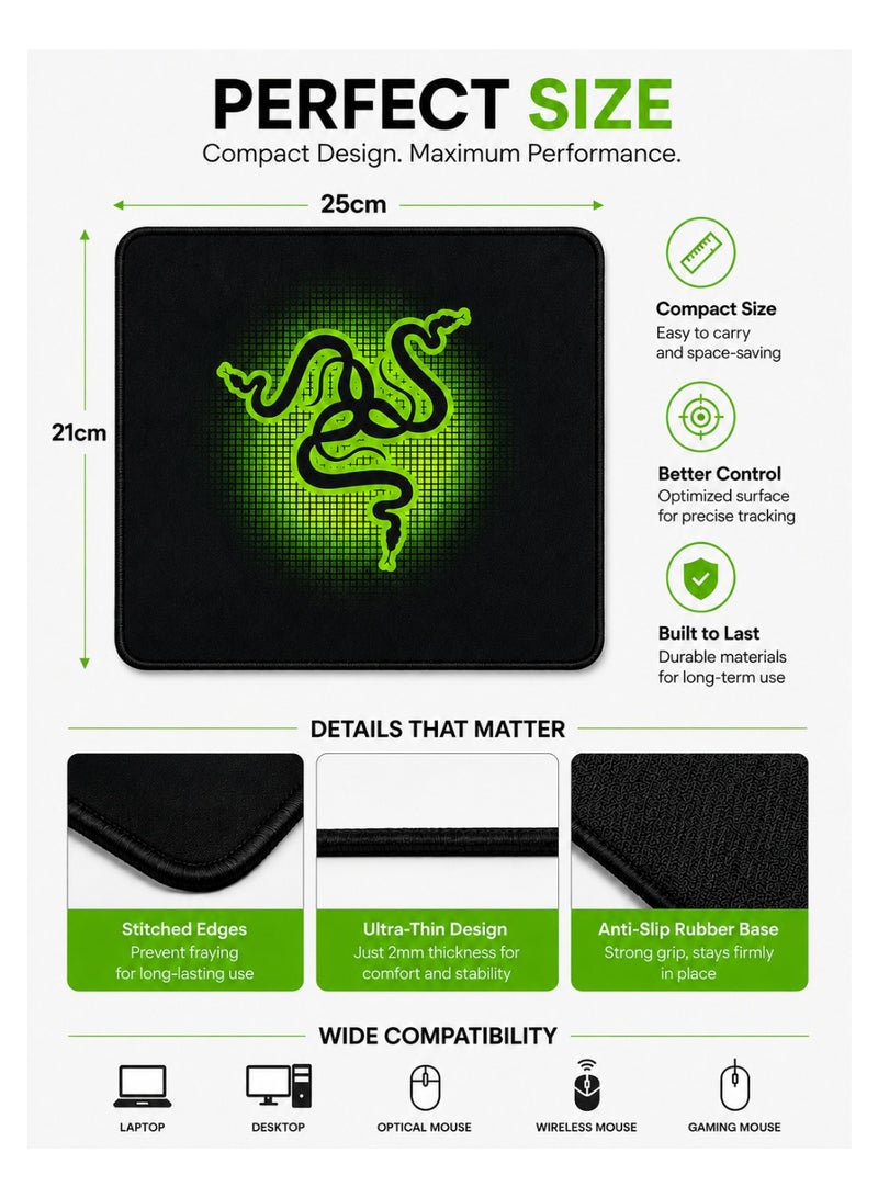 Razor Compact Gaming Mouse Pad for Laptop and Desktop – 25 x 21 cm Black & Green – Mousepad Gaming, Mouse Mat, Big Mouse Pad - Image 3