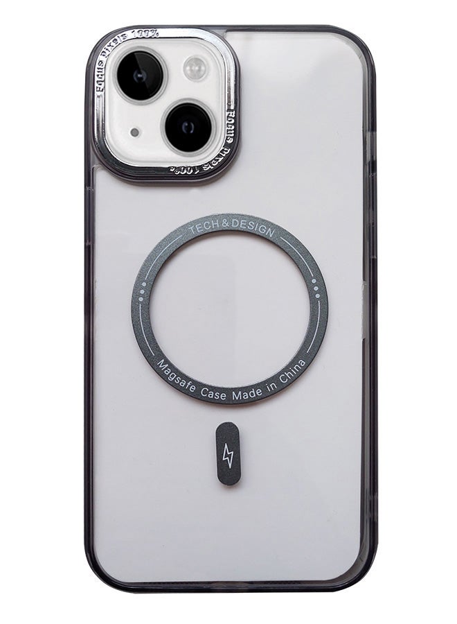 Premium Shockproof MagSafe Case for iPhone 14 with Metal Camera Frame – Stylish Transparent Magnetic Mobile Cover for Men, Women & Youth – Anti-Fingerprint, Camera Protection, Drop Resistant (Grey) - Image 1