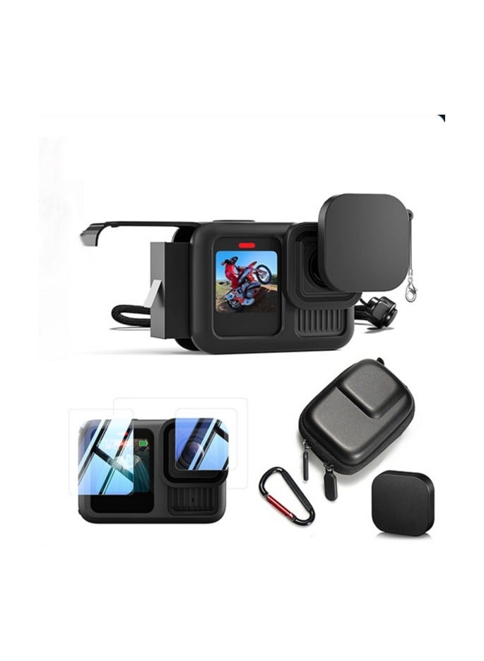 General For GoPro13 Accessory Kit: Silicone Case + Dustproof Lens Cap + 2 Sets of Tempered Film + Battery Side Cover + Carrying Case  - Image 1