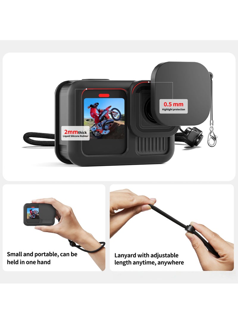 General For GoPro13 Accessory Kit: Silicone Case + Dustproof Lens Cap + 2 Sets of Tempered Film + Battery Side Cover + Carrying Case  - Image 2