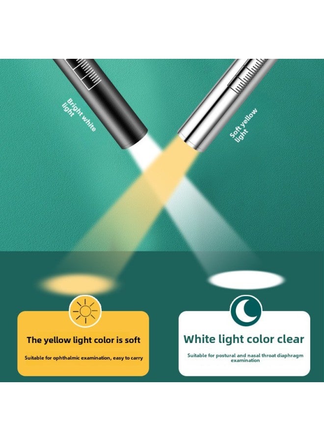 Multifunctional Ophthalmology Pupil Lamp Stainless Steel Press Switch USB Rechargeable Yellow And White Dual Light Source Doctor Flashlight-Colour:Medical Special Pupil Pen Light  - Image 2
