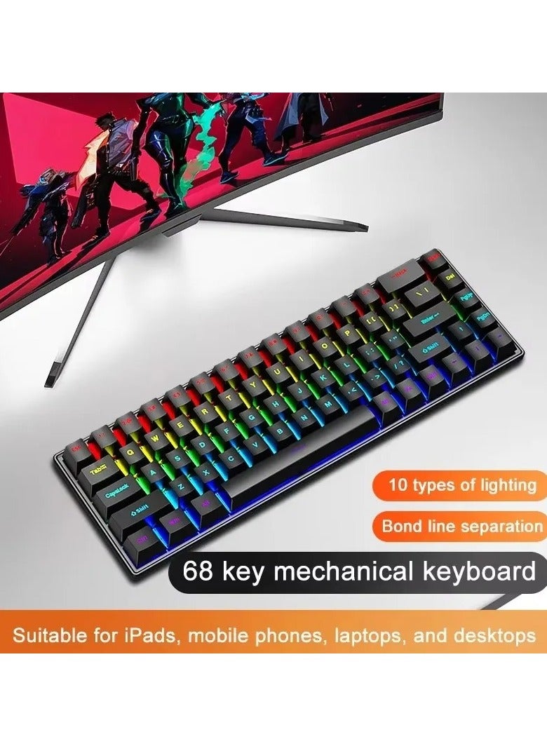 AROAQ K68 Wired Mechanical Gaming and Office Keyboard with 10 Colorful LED Lighting Modes Compatible with Windows and Apple iOS  - Image 1