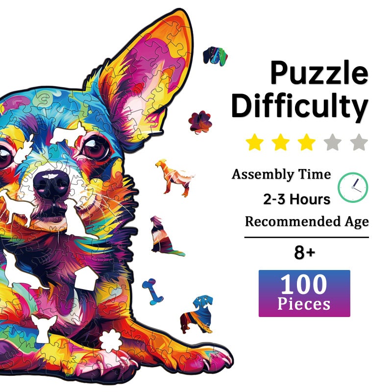 Jigfoxy Wooden Puzzles for Adults Colorful Chihuahua Dog Wood Puzzles Adult Unique AnimalShaped Wooden Jigsaw Puzzles Christmas Thanksgiving Gifts for Family and Friends S85 8in100pcs - Image 5