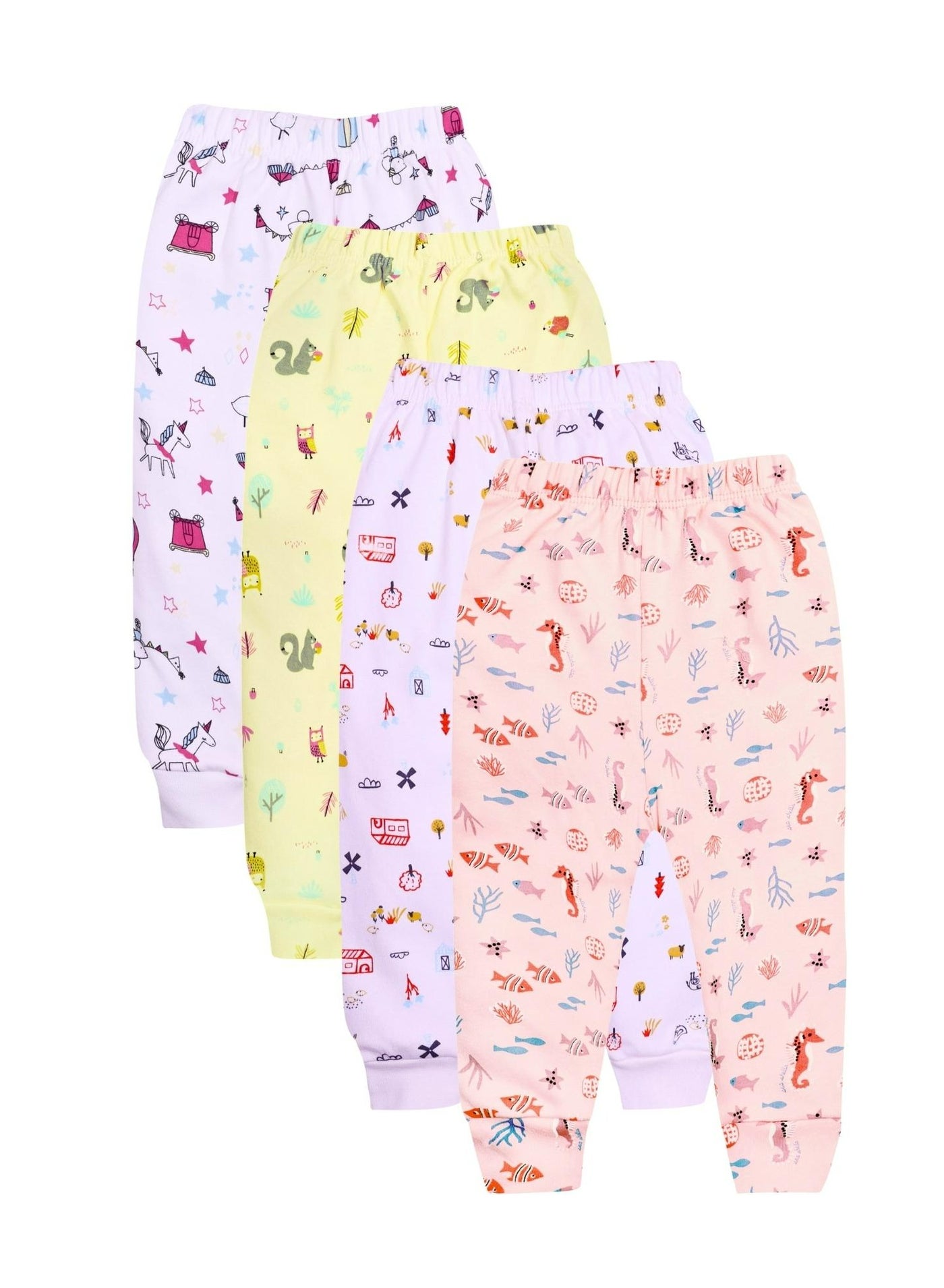 Funny Bunny Pack of 4 Printed Cotton Pants With Elastic Waistband for Baby
