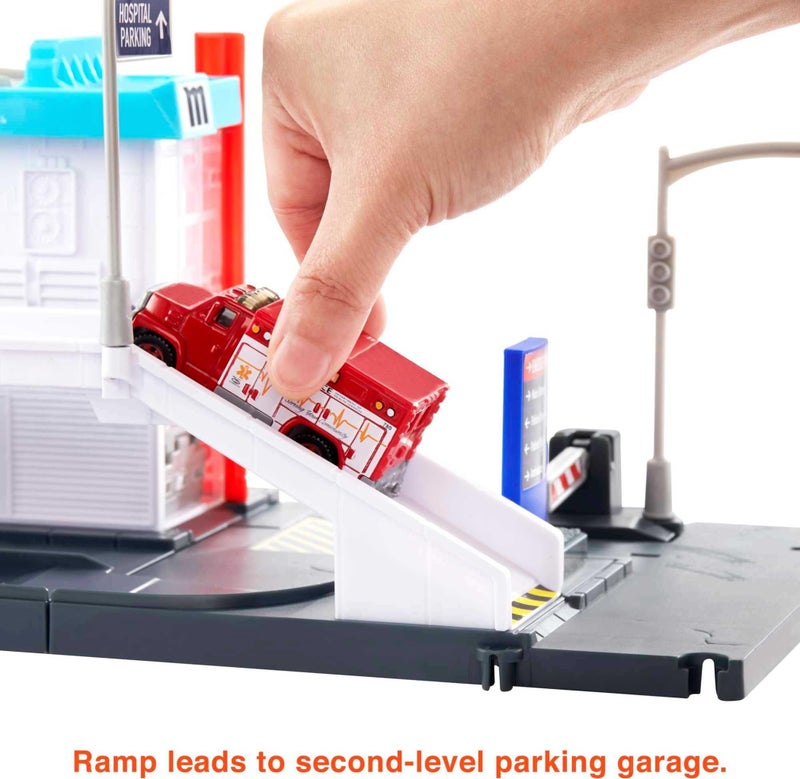 Matchbox Cars Playset, Action Drivers Helicopter Rescue & 1:64 Scale Toy Ambulance & Helicopter, Connects to Other Sets - Image 5