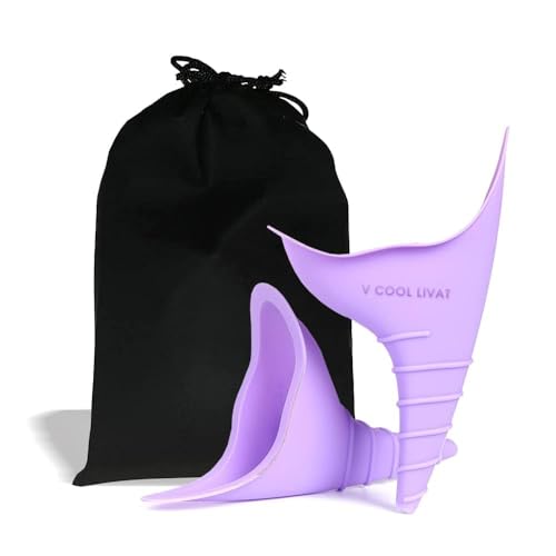v cool livat v cool livat Travel Female Urination Device 2 Pack Reusable Silicone Portable Lady Urinal Pee Funnel Pee Urine Cups Standing Up Camping Outdoor Drawstring Discreet Carry Bag 