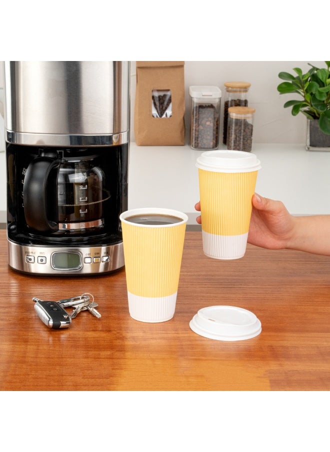 Restaurantware Restaurantware 16 Ounce Double Wall Disposable Coffee Cups, 500 Insulated Light Yellow Paper Tumblers with Ripple Wall Design, Lids Sold Separately for Hot Drinks like Tea, Hot Chocolate and More  - Image 5