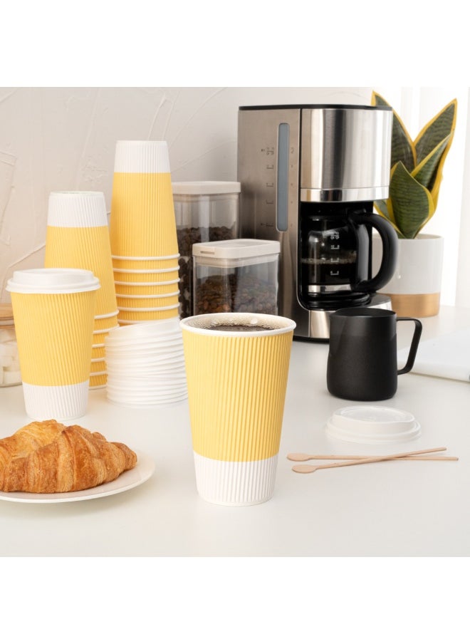 Restaurantware Restaurantware 16 Ounce Double Wall Disposable Coffee Cups, 500 Insulated Light Yellow Paper Tumblers with Ripple Wall Design, Lids Sold Separately for Hot Drinks like Tea, Hot Chocolate and More  - Image 4
