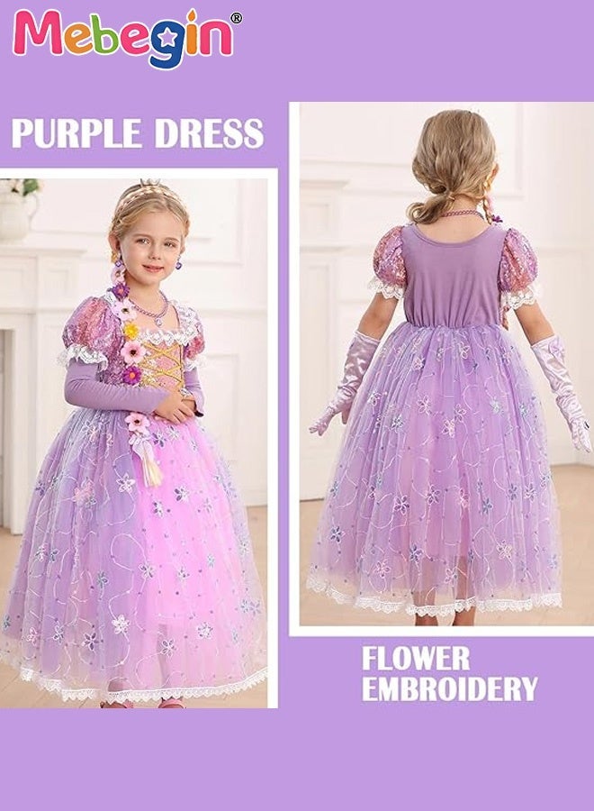 MEBEGIN Girls Stylish Tutu Dress Set with Wand, Braid, Gloves and Jewelry, Fancy Elegant Princess Dress with Floral Embroidery, Puff Sleeve Tulle Dress for Girls, Suitable for Party, Birthday, Funfair, Stage Performance, Cosplay and Any Other Special Occasions - Image 4