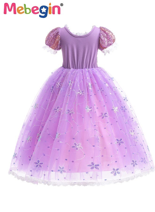MEBEGIN Girls Stylish Tutu Dress Set with Wand, Braid, Gloves and Jewelry, Fancy Elegant Princess Dress with Floral Embroidery, Puff Sleeve Tulle Dress for Girls, Suitable for Party, Birthday, Funfair, Stage Performance, Cosplay and Any Other Special Occasions - Image 5