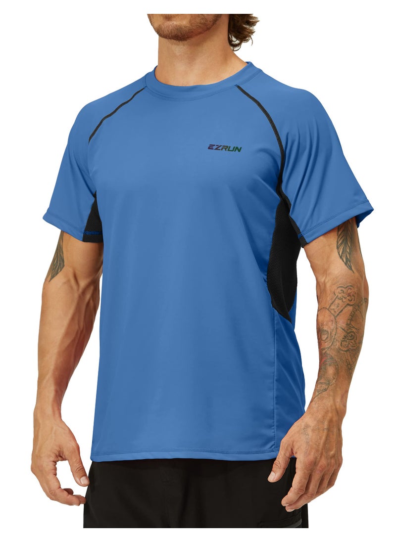 EZRUN Men's Rash Guard Swim Shirts Summer UPF 50+ UV Sun Protection Quick Dry Beach Fishing Water Shirts T Shirts for Men(Sapphire,L)  - Image 1